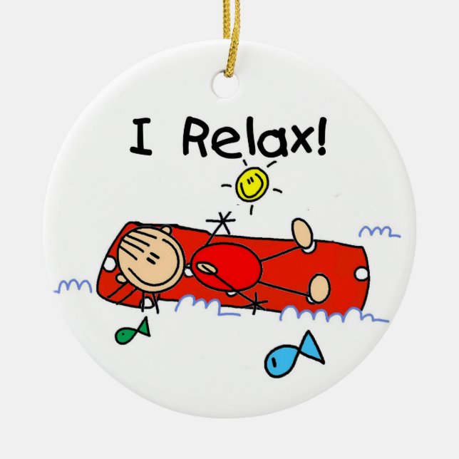 Stick Figure Girl Red Air Mattress Ceramic Tree Decoration (Front)