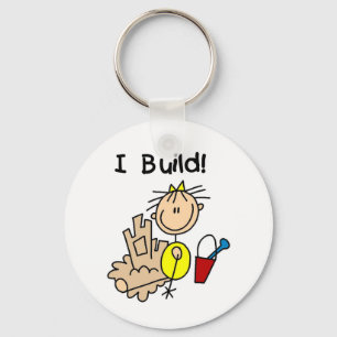 Stick Figure Girl Sand Castle Key Ring