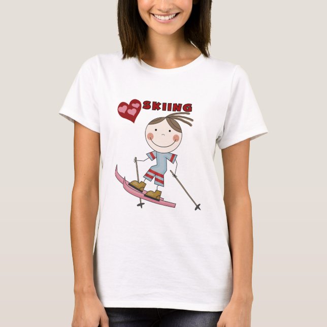 Stick Figure  Girl Skier Tshirts and Gifts (Front)