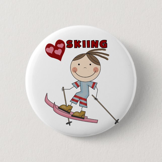 Stick Figure  Girl Skier Tshirts and Gifts 6 Cm Round Badge (Front)