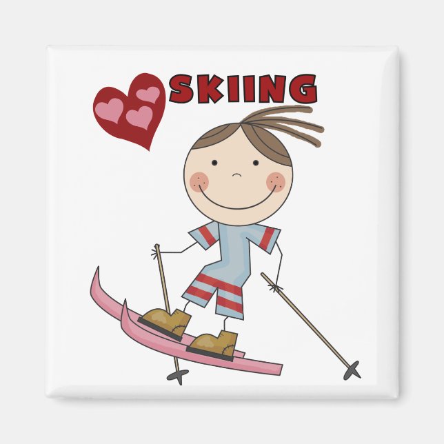 Stick Figure  Girl Skier Tshirts and Gifts Magnet (Front)
