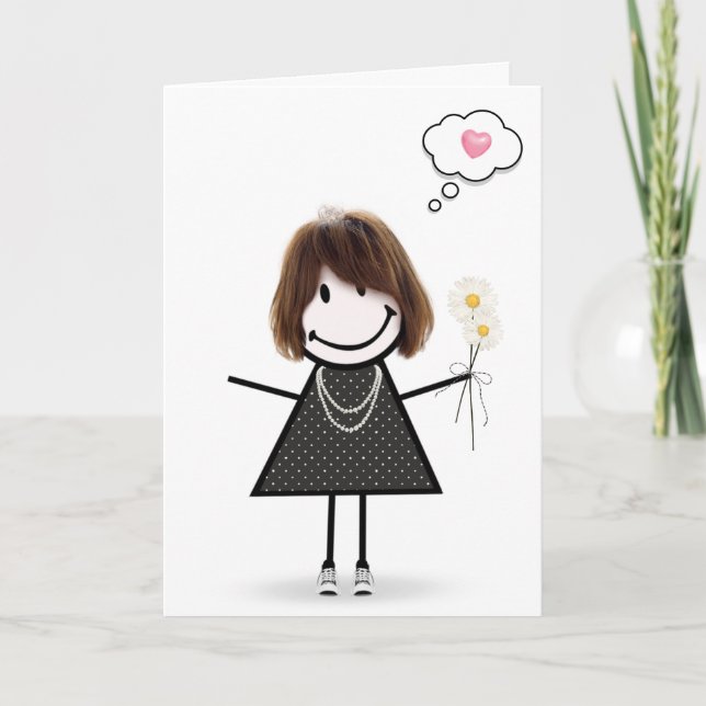 Stick Figure Girl Thinking of You   Card (Front)