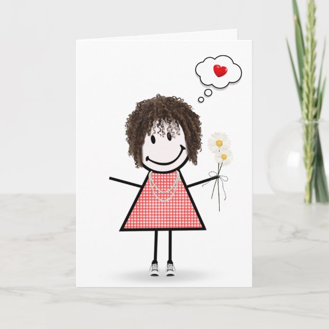 Stick Figure Girl Thinking of You Card (Front)