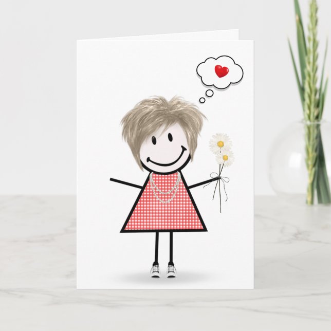 Stick Figure Girl Thinking of You Card (Front)