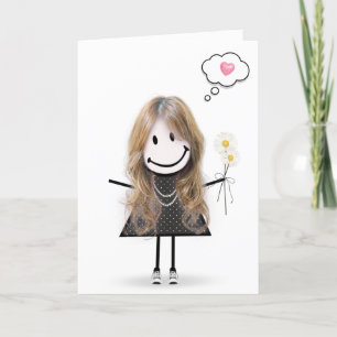 Stick Figure Girl Thinking of You  Card