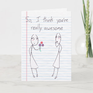Stick Figure Girl to Girl Valentine Holiday Card