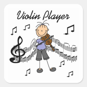 Stick Figure Girl Violin Player T-shirts and Gifts Square Sticker