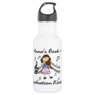 Stick Figure Girl Violin Player Water Bottle