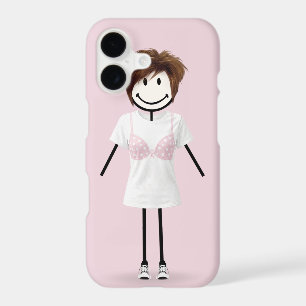 Stick Figure Girl Wearing Bra with Pink Ribbon