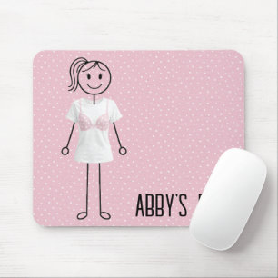 Stick Figure Girl Wearing Bra with Pink Ribbon Mouse Mat