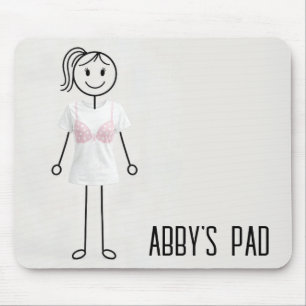 Stick Figure Girl Wearing Bra with Pink Ribbon Mouse Mat