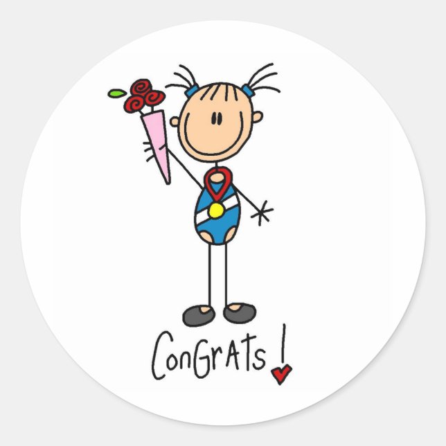Stick Figure Girl Winning Medal Stickers (Front)