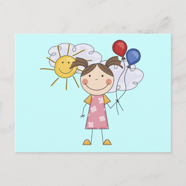 Stick Figure Girl with Balloons T-shirts and Gifts Postcard (Front)