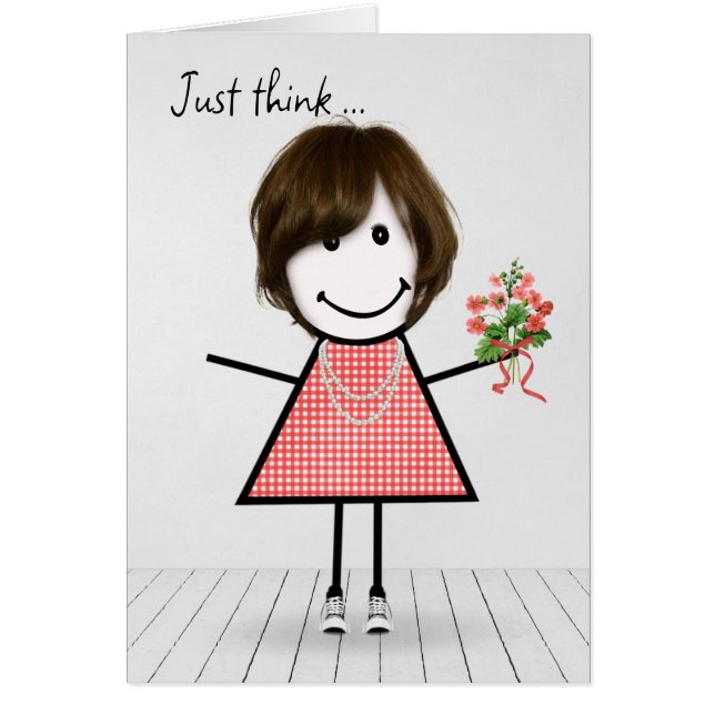 Stick Figure Girl with Birthday Bouquet (Front)