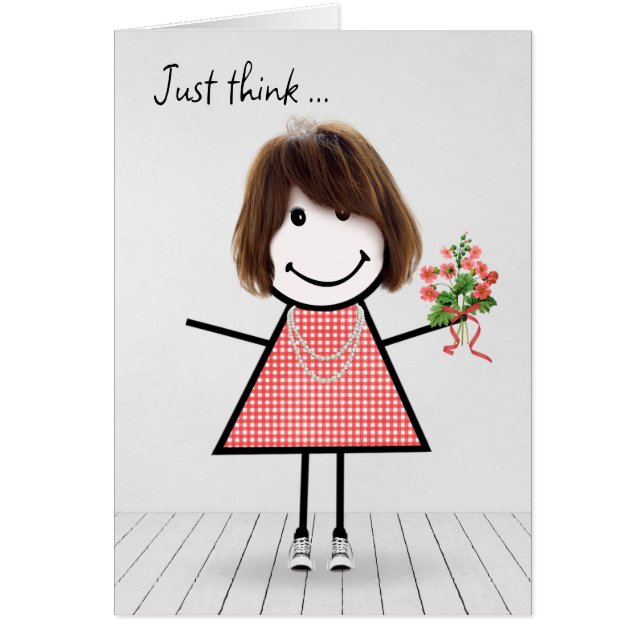 Stick Figure Girl with Birthday Bouquet (Front)