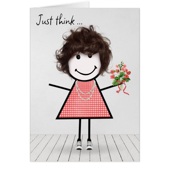Stick Figure Girl with Birthday Bouquet (Front)