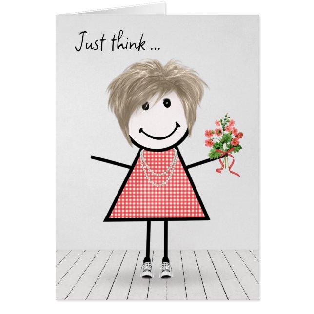 Stick Figure Girl with Birthday Bouquet (Front)