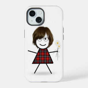 Stick Figure Girl with Daisies   iPhone 15 Case