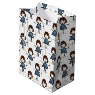 Stick Figure Girl With Daisies Medium Gift Bag