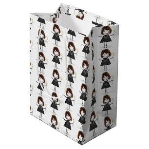 Stick Figure Girl With Daisies   Medium Gift Bag