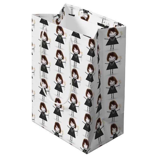 Stick Figure Girl With Daisies   Medium Gift Bag (Back Angled)