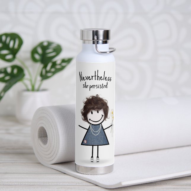 Stick Figure Girl with Daisies Water Bottle (Yoga)
