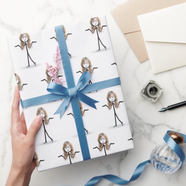 Stick Figure Girl With Glasses Sneakers Wrapping Paper (Gifting)