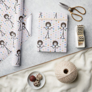 Stick Figure Girl With Hair and Glasses Wrapping Paper