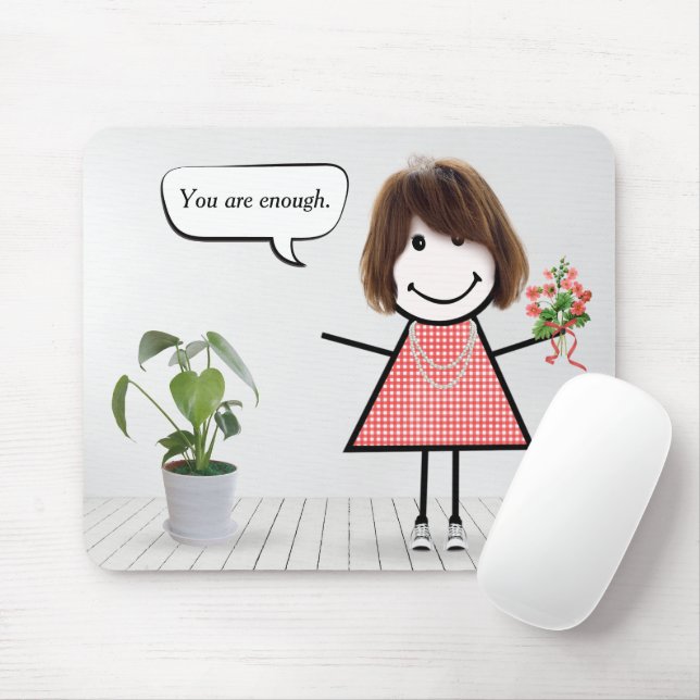 Stick Figure Girl With Inspiration Quote Mouse Mat (With Mouse)