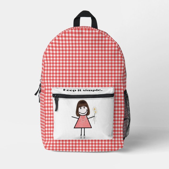 Stick Figure Girl With Inspiring Quote Printed Backpack (Front)