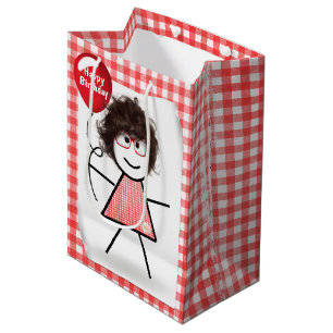  Stick Figure Girl with Red Birthday Balloon  Medium Gift Bag