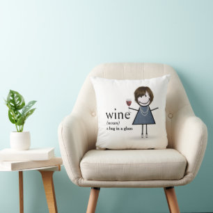 Stick Figure Girl With Red Wine Cushion