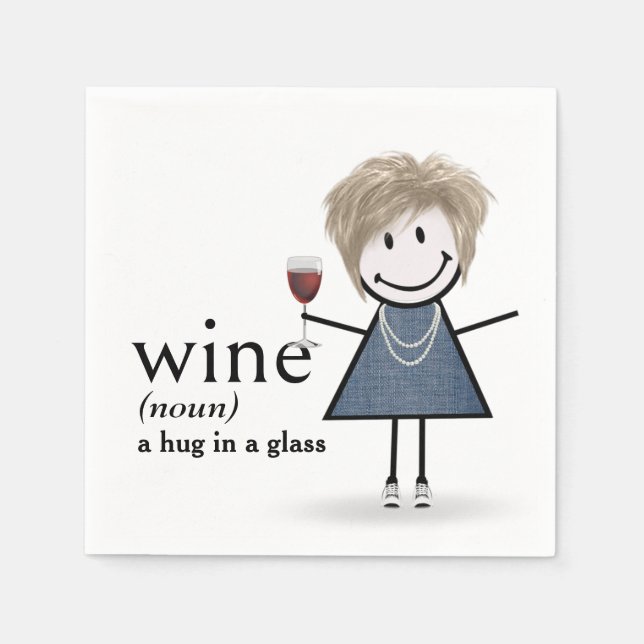 Stick Figure Girl With Red Wine Glass Napkin (Front)
