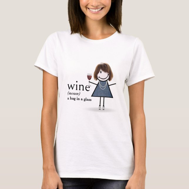 Stick Figure Girl With Red Wine Glass T-Shirt (Front)