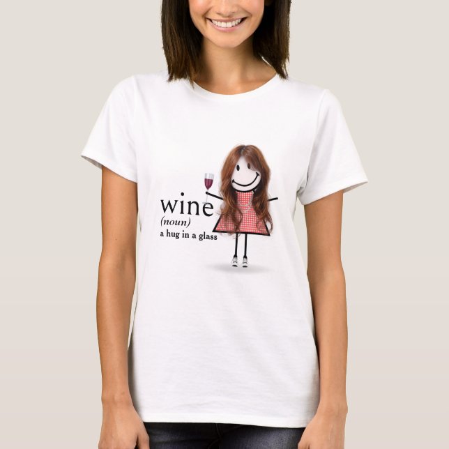 Stick Figure Girl With Red Wine Glass T-Shirt (Front)