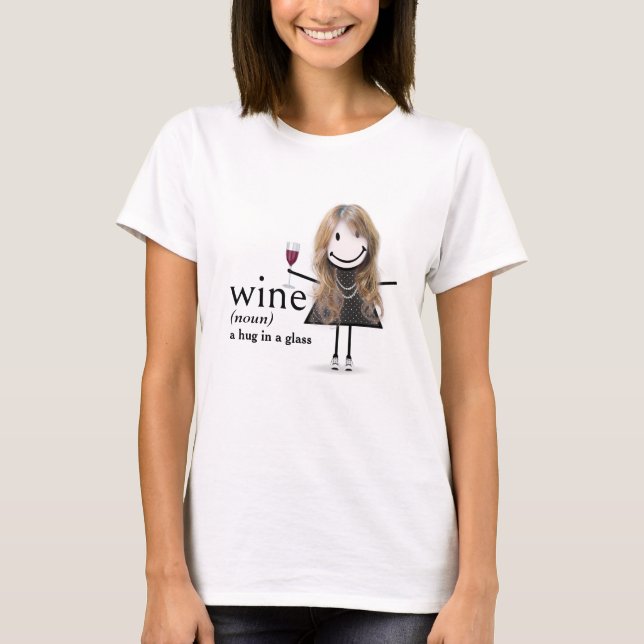 Stick Figure Girl With Red Wine Glass T-Shirt (Front)