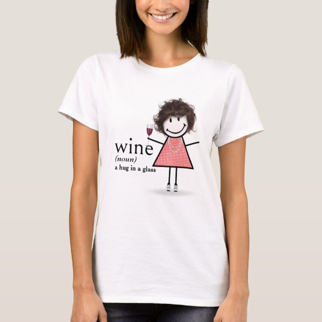 Stick Figure Girl With Red Wine Glass T-Shirt (Front)