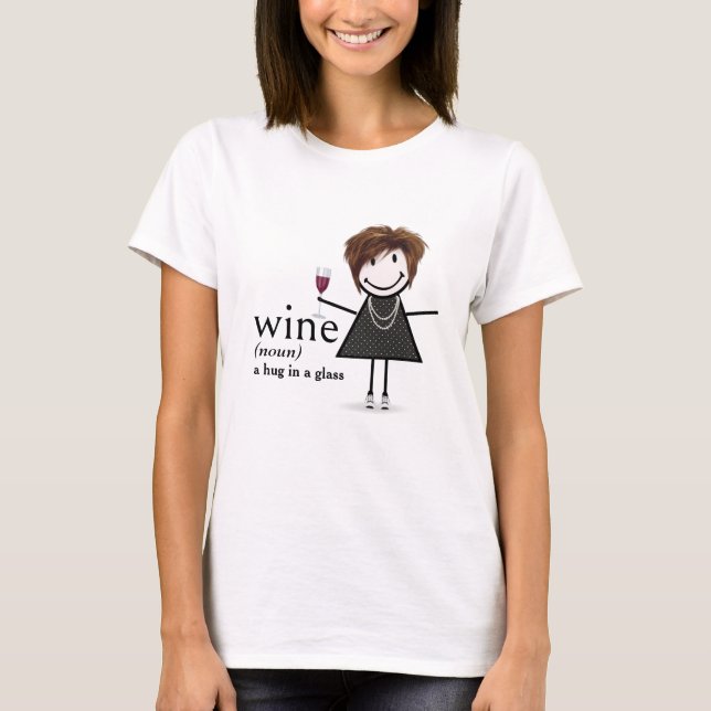 Stick Figure Girl With Red Wine Glass T-Shirt (Front)