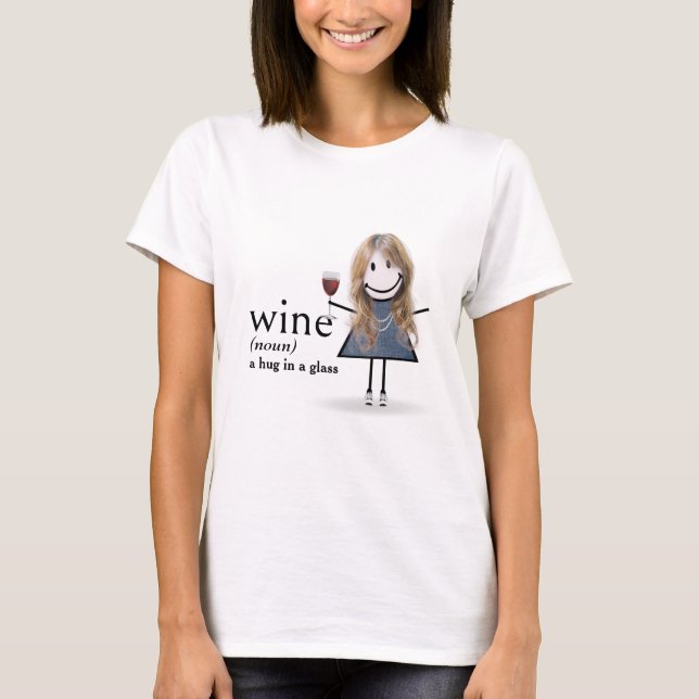 Stick Figure Girl With Red Wine Glass T-Shirt (Front)