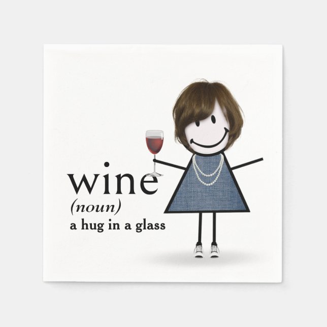 Stick Figure Girl With Red Wine Napkin (Front)