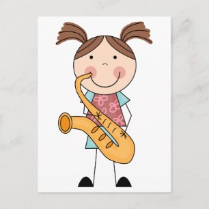 Stick Figure Girl With Saxophone Postcard