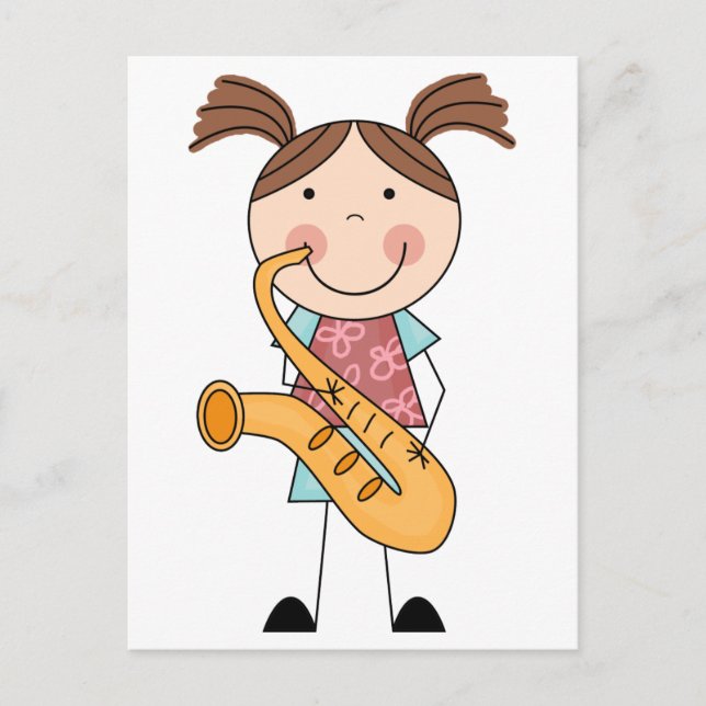 Stick Figure Girl With Saxophone Postcard (Front)