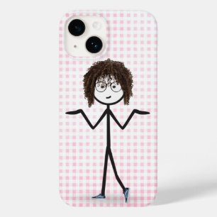 Stick Figure Girl With Sneakers On Gingham Case-Mate iPhone 14 Case