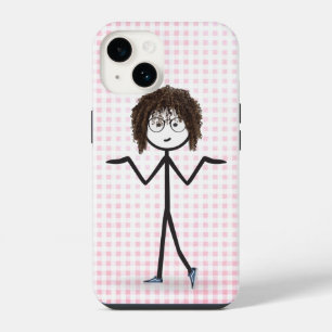 Stick Figure Girl With Sneakers On Gingham iPhone 14 Case
