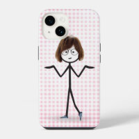 Stick Figure Girl With Sneakers On Gingham