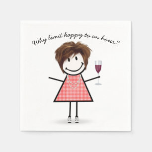 Stick Figure Girl With Wine Glass and Quote Napkin