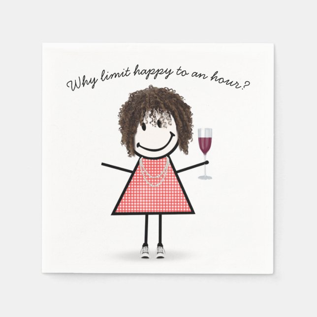 Stick Figure Girl With Wine Glass and Quote Napkin (Front)