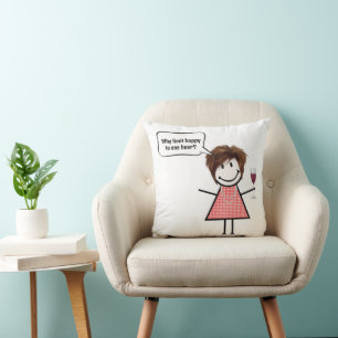 Stick Figure Girl With Wine Glass Cushion