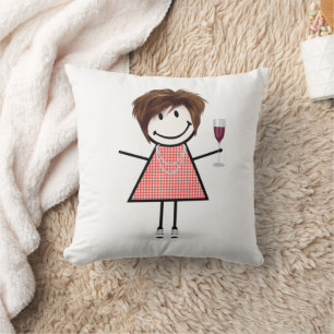 Stick Figure Girl With Wine Glass Cushion