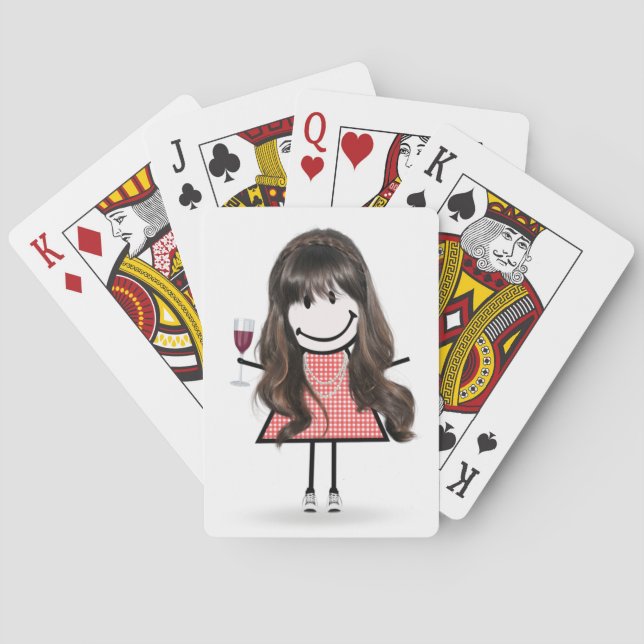 Stick Figure Girl with Wine Glass  Playing Cards (Back)